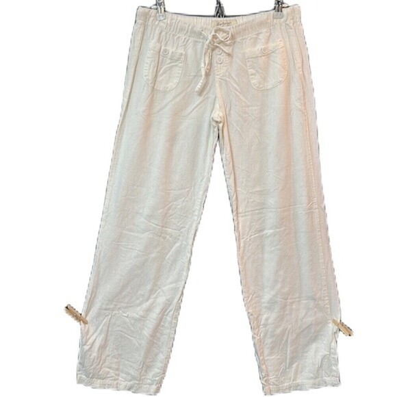 Kiss&Cry White Linen Blend Drawstring Pockets Size XL Casual Pants - Picture 1 of 16